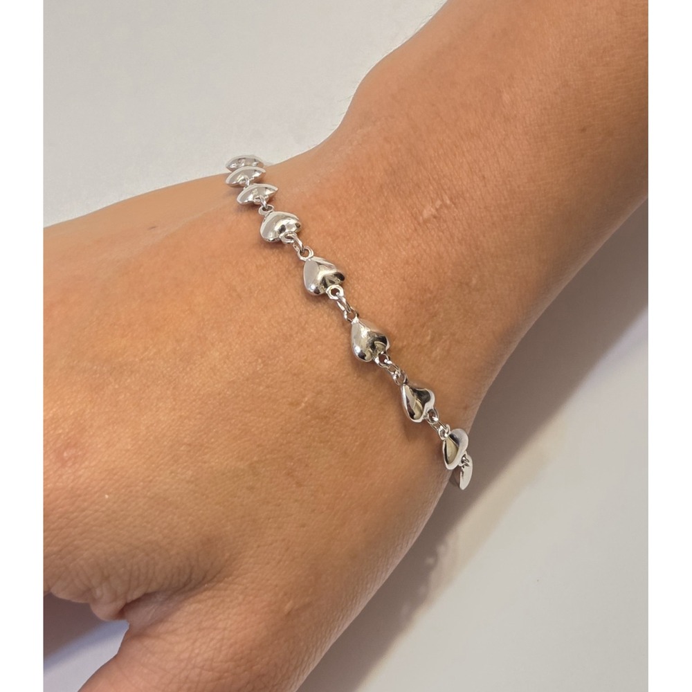 Sterling Silver Puffy Heart Link Bracelet 7.75"